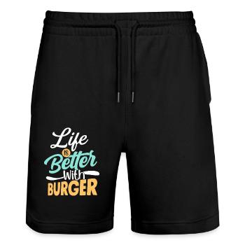 Life Is Better With Burger Hamburger Food Meat Bun - Stanley/Stella Trainer Unisex Organic Jogging Shorts - black - Front - Nik (191cm) & Marisol (170cm)