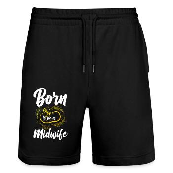 Nurse Midwife Birth Worker Born To - Stanley/Stella Trainer Unisex Organic Jogging Shorts - black - Front - Nik (191cm) & Marisol (170cm)