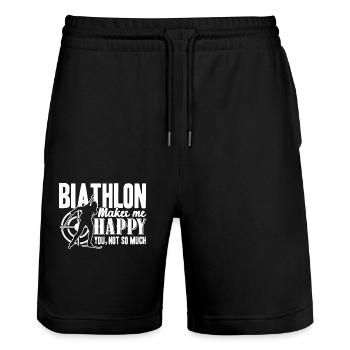 Biathlon Biathlon Makes Me Happy - Stanley/Stella Trainer Unisex Organic Jogging Shorts - black - Front - Nik (191cm) & Marisol (170cm)