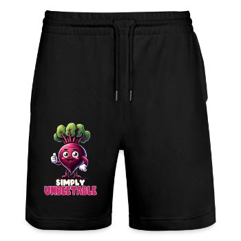 Beetroot Beets Vegan Simply Unbeetable Veggie - Stanley/Stella Trainer Unisex Organic Jogging Shorts - black - Front - Nik (191cm) & Marisol (170cm)