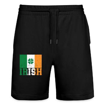 Patriotic Irish Flag Ireland Shamrock - Stanley/Stella Trainer Unisex Organic Jogging Shorts - black - Front - Nik (191cm) & Marisol (170cm)