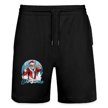 dancing Santa - Stanley/Stella Unisex Bio Joggingshorts Trainer  - Schwarz - Vorne - Nik (191cm) & Marisol (170cm)