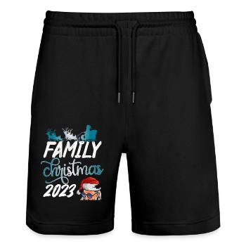Family Christmas 2023 - Stanley/Stella Unisex Bio Joggingshorts Trainer  - Schwarz - Vorne - Nik (191cm) & Marisol (170cm)