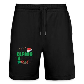 I am so merry Elfing - Stanley/Stella Unisex Bio Joggingshorts Trainer  - Schwarz - Vorne - Nik (191cm) & Marisol (170cm)