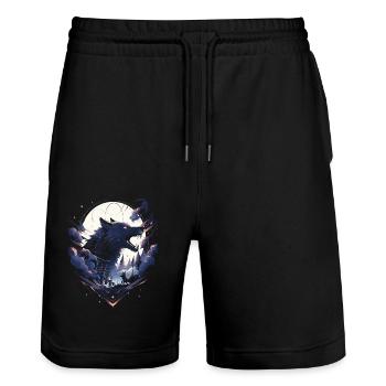 Japanese Wolf Anime Mythical Creature Spirit Shinto - Stanley/Stella Trainer Unisex Organic Jogging Shorts - black - Front - Nik (191cm) & Marisol (170cm)