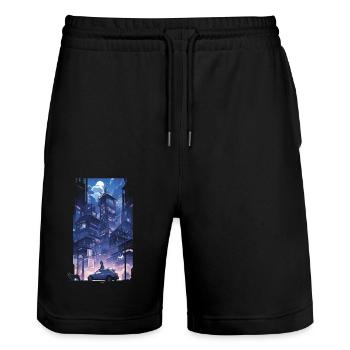 Cyberpunk Manga Kyoto Glitch - Stanley/Stella Unisex Bio Joggingshorts Trainer  - Schwarz - Vorne - Nik (191cm) & Marisol (170cm)
