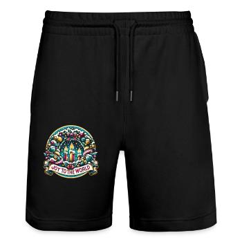 Joy to the World - Funny Holidays Funny Christmas - Stanley/Stella Trainer Unisex Organic Jogging Shorts - black - Front - Nik (191cm) & Marisol (170cm)