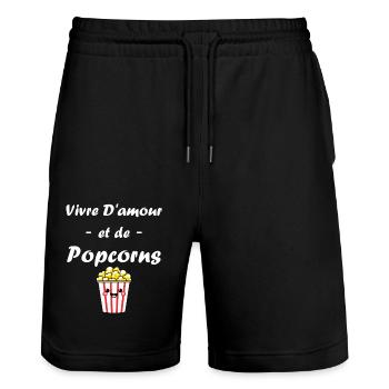 Humour pot de popcorn - Short de jogging bio TRAINER Stanley/Stella unisexe - noir - Devant - Nik (191cm) & Marisol (170cm)
