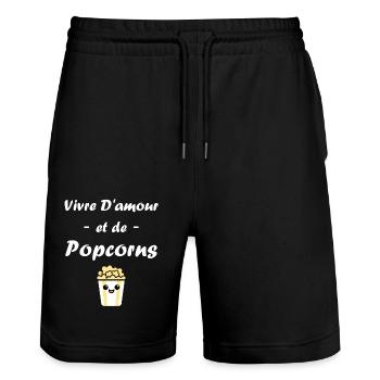 Humour pot de popcorn - Short de jogging bio TRAINER Stanley/Stella unisexe - noir - Devant - Nik (191cm) & Marisol (170cm)