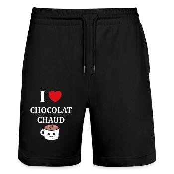 Humour petit chocolat chaud - Short de jogging bio TRAINER Stanley/Stella unisexe - noir - Devant - Nik (191cm) & Marisol (170cm)