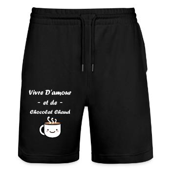Humour petit chocolat chaud - Short de jogging bio TRAINER Stanley/Stella unisexe - noir - Devant - Nik (191cm) & Marisol (170cm)