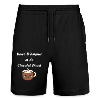 Humour petit chocolat chaud - Short de jogging bio TRAINER Stanley/Stella unisexe - noir - Devant - Nik (191cm) & Marisol (170cm)