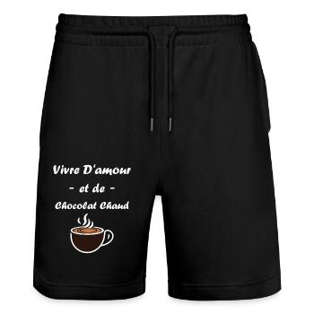 Humour petit chocolat chaud - Short de jogging bio TRAINER Stanley/Stella unisexe - noir - Devant - Nik (191cm) & Marisol (170cm)