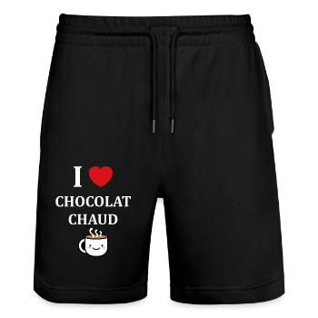 Humour petit chocolat chaud - Short de jogging bio TRAINER Stanley/Stella unisexe - noir - Devant - Nik (191cm) & Marisol (170cm)