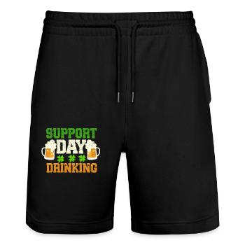 Support Day Drinking Irish Shamrock Funny - Stanley/Stella Trainer Unisex Organic Jogging Shorts - black - Front - Nik (191cm) & Marisol (170cm)