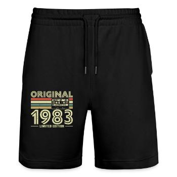 40e anniversaire légendaire - Né en 1983 - Short de jogging bio TRAINER Stanley/Stella unisexe - noir - Devant - Nik (191cm) & Marisol (170cm)