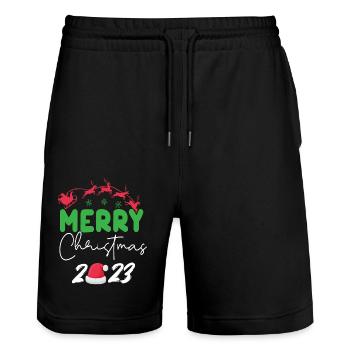 Merry Christmas 2023 - Stanley/Stella Unisex Bio Joggingshorts Trainer  - Schwarz - Vorne - Nik (191cm) & Marisol (170cm)