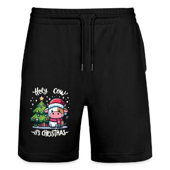 Cute cow celebrates Christmas with gifts - Stanley/Stella Trainer Unisex Organic Jogging Shorts - black - Front - Nik (191cm) & Marisol (170cm)