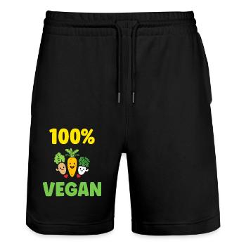 Humorvolles kleines veganes Gemüse - Stanley/Stella Unisex Bio Joggingshorts Trainer  - Schwarz - Vorne - Nik (191cm) & Marisol (170cm)