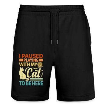 I Paused Playing With My Cat To Be Here - Retro - Stanley/Stella Trainer Unisex Organic Jogging Shorts - black - Front - Nik (191cm) & Marisol (170cm)