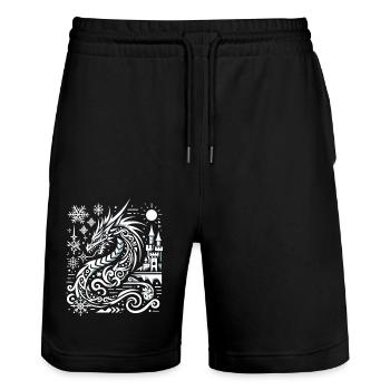Ice dragon in the snow glow - Stanley/Stella Trainer Unisex Organic Jogging Shorts - black - Front - Nik (191cm) & Marisol (170cm)