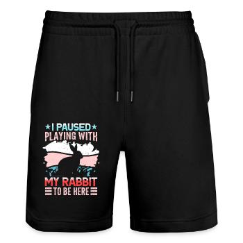 I Paused Playing With My Rabbit To Be Here - Stanley/Stella Trainer Unisex Organic Jogging Shorts - black - Front - Nik (191cm) & Marisol (170cm)