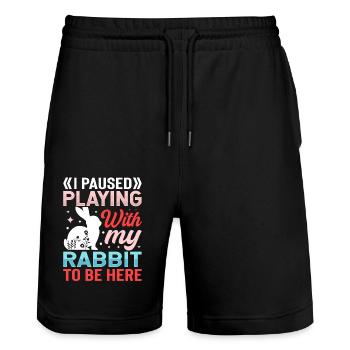 I Paused Playing With My Rabbit To Be Here - Stanley/Stella Trainer Unisex Organic Jogging Shorts - black - Front - Nik (191cm) & Marisol (170cm)