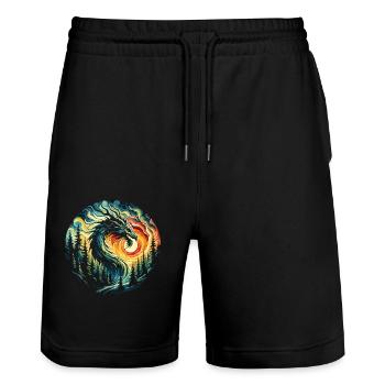 Sunrise with dragon - Stanley/Stella Trainer Unisex Organic Jogging Shorts - black - Front - Nik (191cm) & Marisol (170cm)