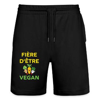 Légumes Humour je suis vegan - Short de jogging bio TRAINER Stanley/Stella unisexe - noir - Devant - Nik (191cm) & Marisol (170cm)