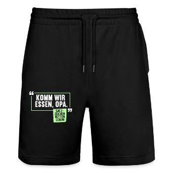 Komm wir essen, Opa. Satzzeichen retten Leben - Stanley/Stella Unisex Bio Joggingshorts Trainer  - Schwarz - Vorne - Nik (191cm) & Marisol (170cm)