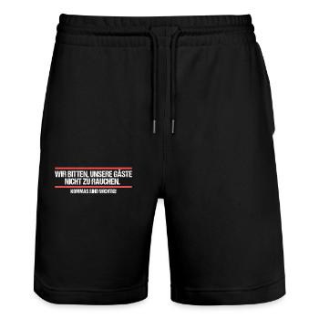 Wir bitten unsere Gäste nicht zu rauchen Wortwitz - Stanley/Stella Unisex Bio Joggingshorts Trainer  - Schwarz - Vorne - Nik (191cm) & Marisol (170cm)