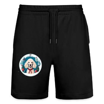 Caniche chien Noël, chiens d’amour - Short de jogging bio TRAINER Stanley/Stella unisexe - noir - Devant - Nik (191cm) & Marisol (170cm)