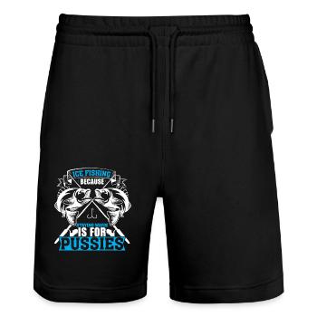 Eisfischen, Denn Warm Bleiben Ist Was Für Weicheie - Stanley/Stella Unisex Bio Joggingshorts Trainer  - Schwarz - Vorne - Nik (191cm) & Marisol (170cm)