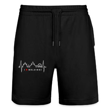 Helsinki Skyline Herzschlag Finnisch Love Finnland - Stanley/Stella Unisex Bio Joggingshorts Trainer  - Schwarz - Vorne - Nik (191cm) & Marisol (170cm)
