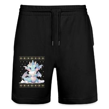 Kawaii Drachen im Ugly Christmas Sweater Style - Stanley/Stella Unisex Bio Joggingshorts Trainer  - Schwarz - Vorne - Nik (191cm) & Marisol (170cm)