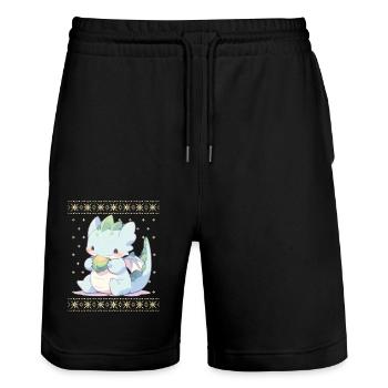 Kawaii Drachen im Ugly Christmas Sweater Style - Stanley/Stella Unisex Bio Joggingshorts Trainer  - Schwarz - Vorne - Nik (191cm) & Marisol (170cm)