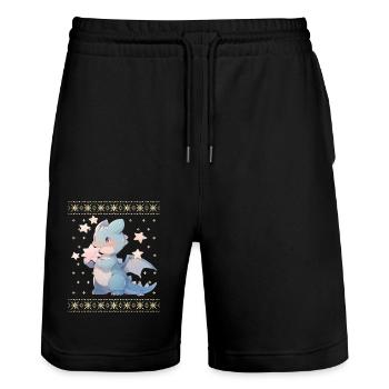 Kawaii Drachen im Ugly Christmas Sweater Style - Stanley/Stella Unisex Bio Joggingshorts Trainer  - Schwarz - Vorne - Nik (191cm) & Marisol (170cm)