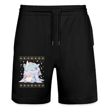 Kawaii Drachen im Ugly Christmas Sweater Style - Stanley/Stella Unisex Bio Joggingshorts Trainer  - Schwarz - Vorne - Nik (191cm) & Marisol (170cm)