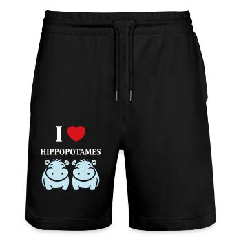 amour petit hippopotame - Short de jogging bio TRAINER Stanley/Stella unisexe - noir - Devant - Nik (191cm) & Marisol (170cm)