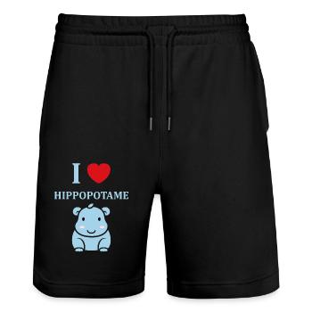 amour petit hippopotame - Short de jogging bio TRAINER Stanley/Stella unisexe - noir - Devant - Nik (191cm) & Marisol (170cm)