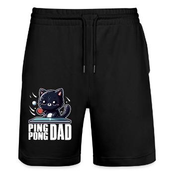 Table Tennis Katze Pingpong Black Cat Dad Outfit - Stanley/Stella Unisex Bio Joggingshorts Trainer  - Schwarz - Vorne - Nik (191cm) & Marisol (170cm)