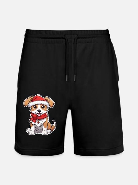 Dog with Christmas Hat - Stanley/Stella Trainer Unisex Organic Jogging Shorts - black