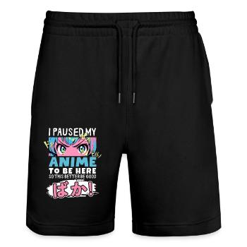 I Paused My Anime To Be Here BAKA! Kawaii Otaku - Stanley/Stella Trainer Unisex Organic Jogging Shorts - black - Front - Nik (191cm) & Marisol (170cm)