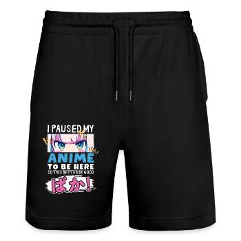I Paused My Anime To Be Here BAKA! Kawaii Otaku - Stanley/Stella Trainer Unisex Organic Jogging Shorts - black - Front - Nik (191cm) & Marisol (170cm)