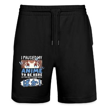 I Paused My Anime To Be Here BAKA! Kawaii Otaku - Stanley/Stella Trainer Unisex Organic Jogging Shorts - black - Front - Nik (191cm) & Marisol (170cm)