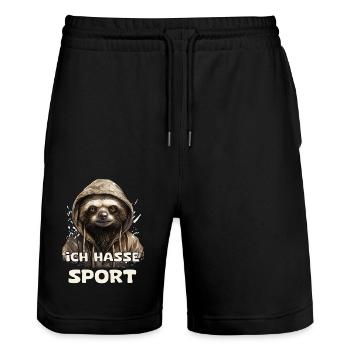 Funny Sloth Sports Saying - Stanley/Stella Trainer Unisex Organic Jogging Shorts - black - Front - Nik (191cm) & Marisol (170cm)