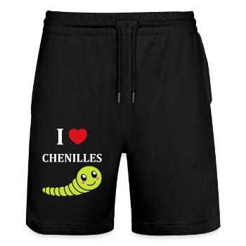Chenilles insecte Amour petite chenille - Short de jogging bio TRAINER Stanley/Stella unisexe - noir - Devant - Nik (191cm) & Marisol (170cm)