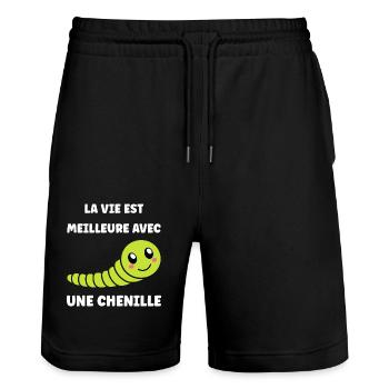 Chenilles insecte Amour petite chenille - Short de jogging bio TRAINER Stanley/Stella unisexe - noir - Devant - Nik (191cm) & Marisol (170cm)