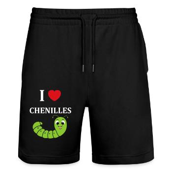 Chenilles insecte Amour petite chenille - Short de jogging bio TRAINER Stanley/Stella unisexe - noir - Devant - Nik (191cm) & Marisol (170cm)