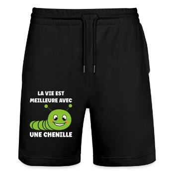 Chenilles insecte Amour petite chenille - Short de jogging bio TRAINER Stanley/Stella unisexe - noir - Devant - Nik (191cm) & Marisol (170cm)
